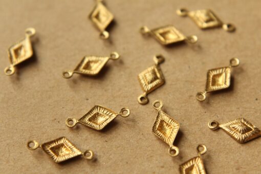 12 pc. Raw Brass Detailed Rhombus Connectors: 15.5mm by 7mm- made in USA | RB-881