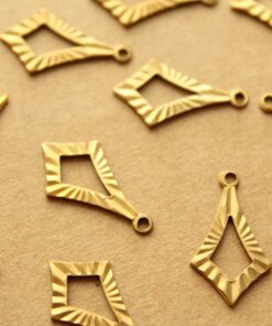 4 pc. Raw Brass Open Diamond Drops with Starburst Texture: 20mm by 11mm - made in USA | RB-1195