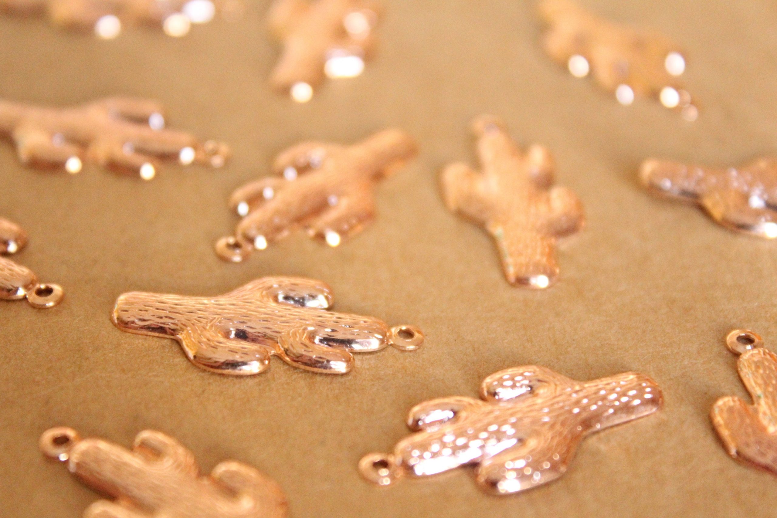 8 pc. Rose Gold Plated Brass Cactus Charms, 27mm by 13mm - made in USA | ROS-050