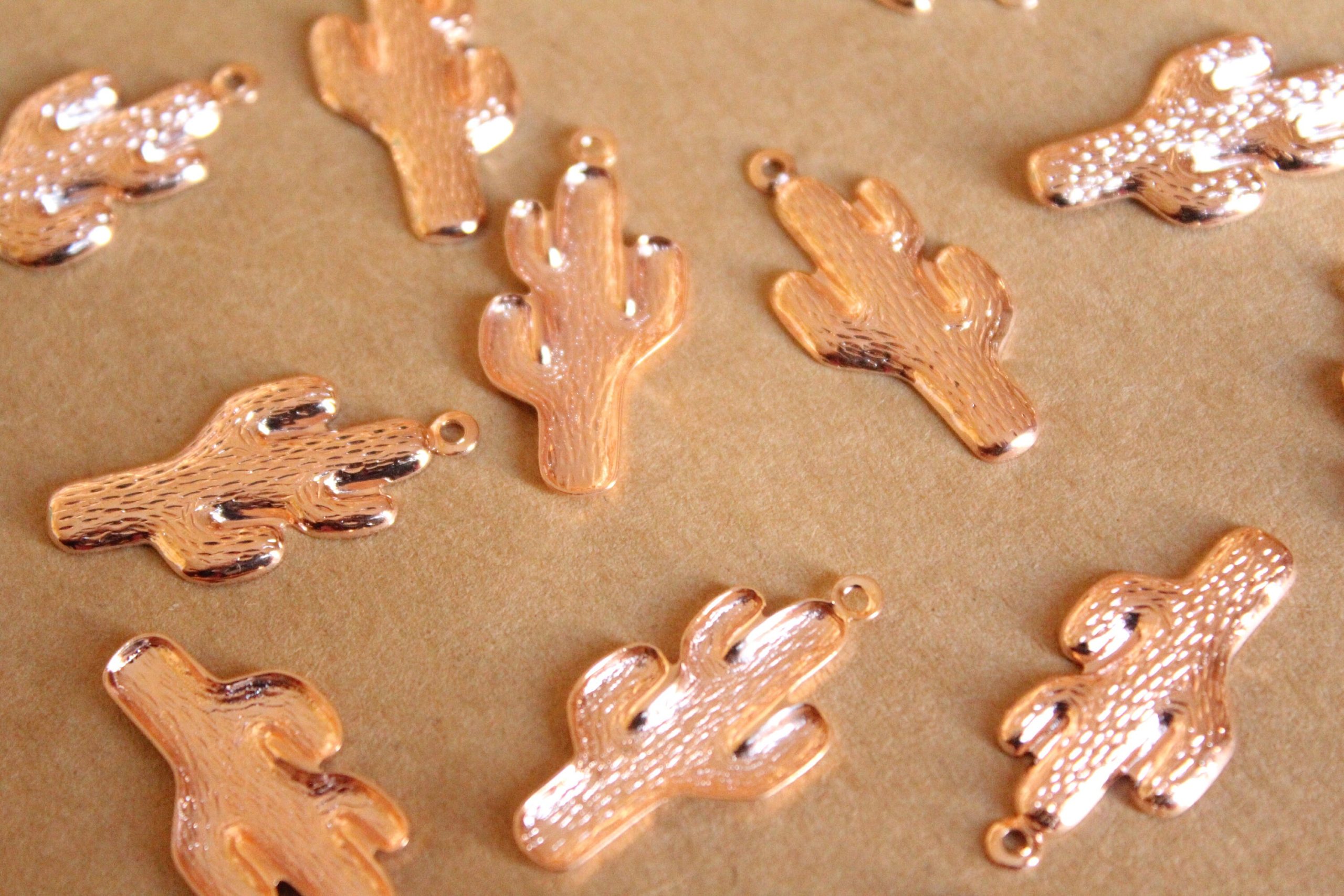 8 pc. Rose Gold Plated Brass Cactus Charms, 27mm by 13mm - made in USA | ROS-050