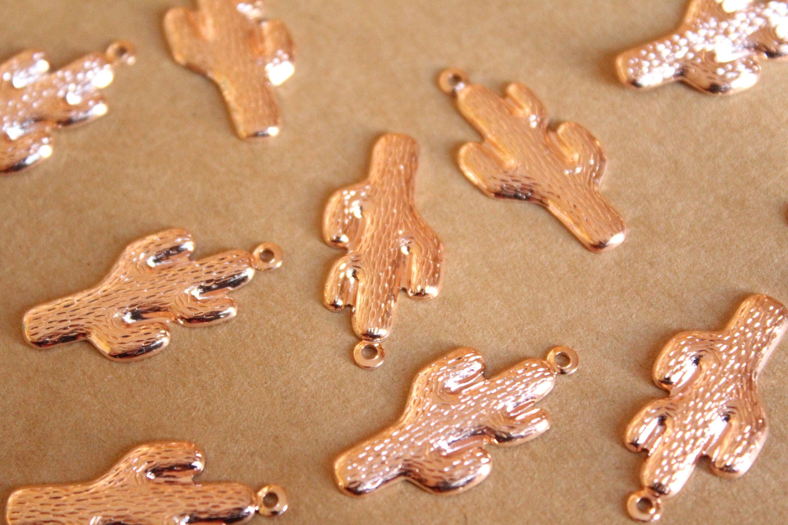 8 pc. Rose Gold Plated Brass Cactus Charms, 27mm by 13mm - made in USA | ROS-050