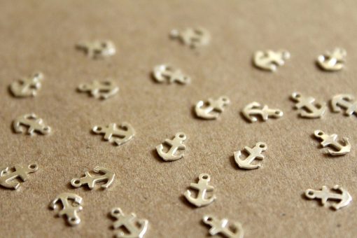 20 pc. Tiny Silver Plated Brass Anchor Charms: 8mm by 6mm - made in USA | SI-110