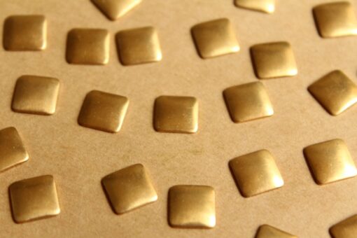 24 pc. Small Raw Brass Domed Squares: 9mm by 9mm - made in USA | RB-792