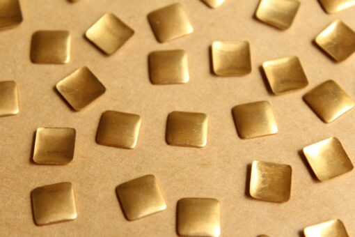 24 pc. Small Raw Brass Domed Squares: 9mm by 9mm - made in USA | RB-792