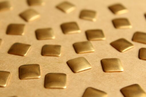 24 pc. Small Raw Brass Domed Squares: 9mm by 9mm - made in USA | RB-792