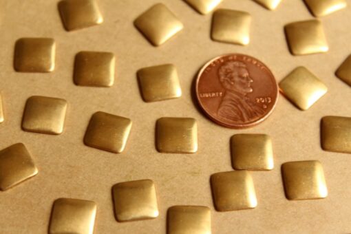 24 pc. Small Raw Brass Domed Squares: 9mm by 9mm - made in USA | RB-792