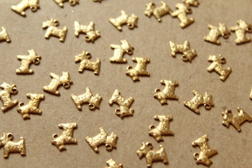12 pc. Tiny Raw Brass Scottish Terrier Dog Charms: 8mm by 7mm - made in USA | RB-1093