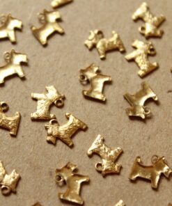 12 pc. Tiny Raw Brass Scottish Terrier Dog Charms: 8mm by 7mm - made in USA | RB-1093