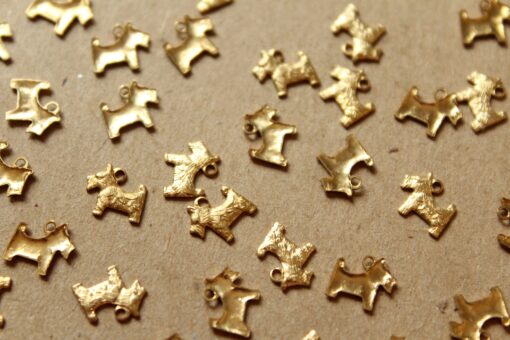 12 pc. Tiny Raw Brass Scottish Terrier Dog Charms: 8mm by 7mm - made in USA | RB-1093