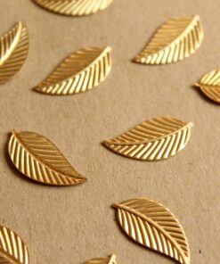 14 pc. Medium Raw Brass Veined Leaves: 20mm by 10mm - made in USA | RB-1133