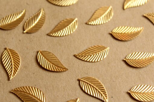14 pc. Medium Raw Brass Veined Leaves: 20mm by 10mm - made in USA | RB-1133