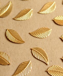14 pc. Medium Raw Brass Veined Leaves: 20mm by 10mm - made in USA | RB-1133