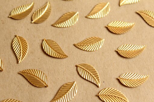 14 pc. Medium Raw Brass Veined Leaves: 20mm by 10mm - made in USA | RB-1133