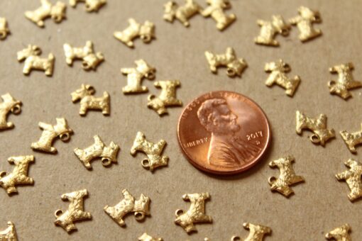 12 pc. Tiny Raw Brass Scottish Terrier Dog Charms: 8mm by 7mm - made in USA | RB-1093