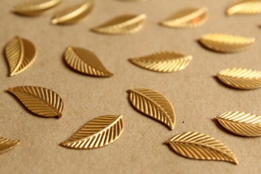 14 pc. Medium Raw Brass Veined Leaves: 20mm by 10mm - made in USA | RB-1133