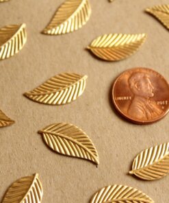 14 pc. Medium Raw Brass Veined Leaves: 20mm by 10mm - made in USA | RB-1133