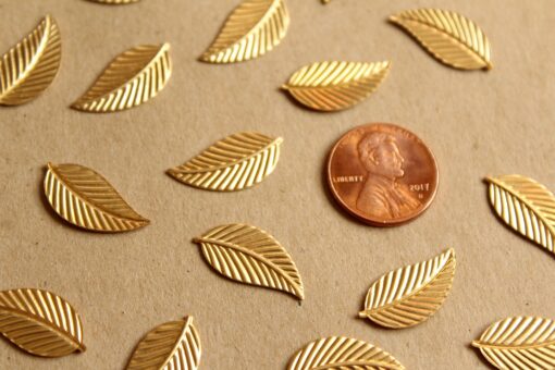 14 pc. Medium Raw Brass Veined Leaves: 20mm by 10mm - made in USA | RB-1133