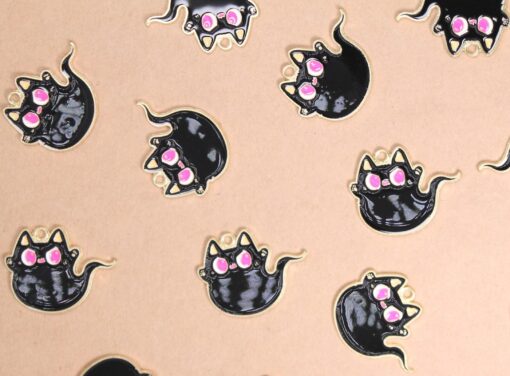 5 pc. Enameled Cat Ghost Charms - 31mm x 24mm | MIS-031**