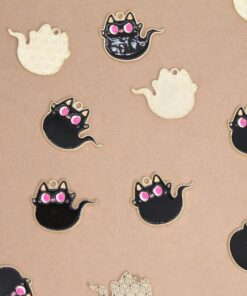 5 pc. Enameled Cat Ghost Charms - 31mm x 24mm | MIS-031**