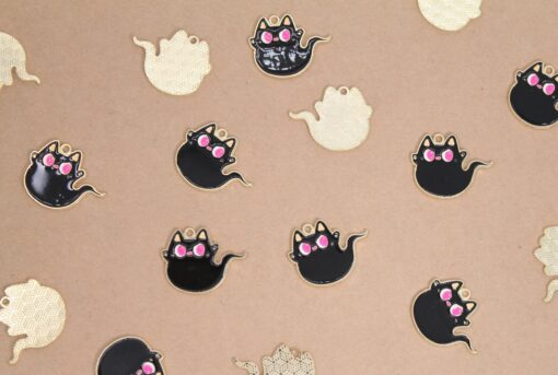 5 pc. Enameled Cat Ghost Charms - 31mm x 24mm | MIS-031**