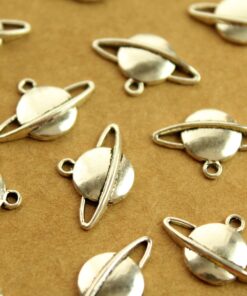 15 pc. Antique Silver Saturn Charms: 20mm by 13mm - made in USA | MIS-007*