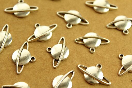 15 pc. Antique Silver Saturn Charms: 20mm by 13mm - made in USA | MIS-007*
