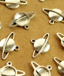 15 pc. Antique Silver Saturn Charms: 20mm by 13mm - made in USA | MIS-007*