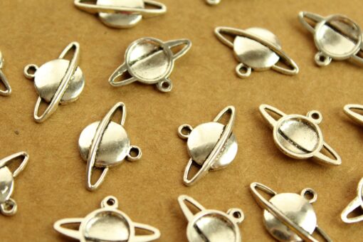 15 pc. Antique Silver Saturn Charms: 20mm by 13mm - made in USA | MIS-007*