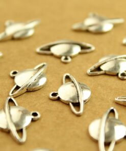 15 pc. Antique Silver Saturn Charms: 20mm by 13mm - made in USA | MIS-007*