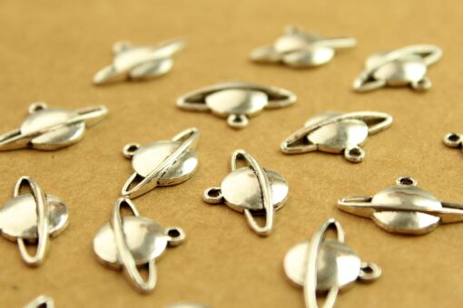 15 pc. Antique Silver Saturn Charms: 20mm by 13mm - made in USA | MIS-007*
