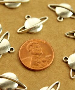 15 pc. Antique Silver Saturn Charms: 20mm by 13mm - made in USA | MIS-007*