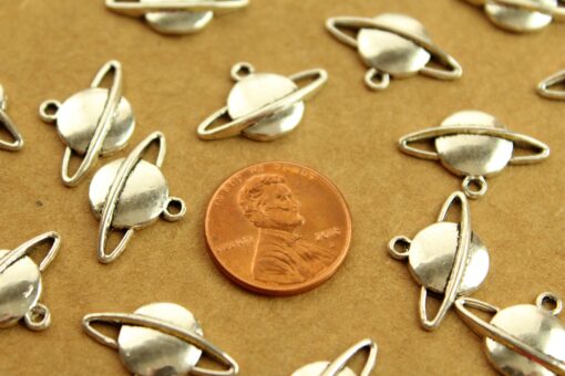15 pc. Antique Silver Saturn Charms: 20mm by 13mm - made in USA | MIS-007*