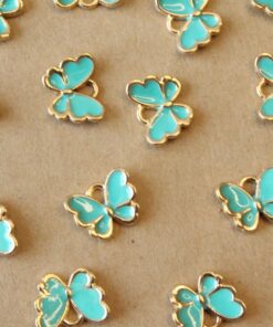 10 pc. Turquoise and Gold Enameled Butterfly Charms, 12.5mm x 10.5mm | MIS-032**