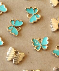 10 pc. Turquoise and Gold Enameled Butterfly Charms, 12.5mm x 10.5mm | MIS-032**