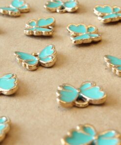 10 pc. Turquoise and Gold Enameled Butterfly Charms, 12.5mm x 10.5mm | MIS-032**