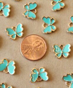10 pc. Turquoise and Gold Enameled Butterfly Charms, 12.5mm x 10.5mm | MIS-032**