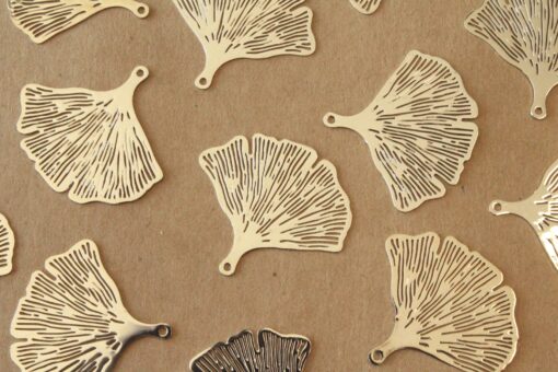 8 pc. Silver Plated Laser Cut Ginkgo Leaf Charms, 33mm by 30mm | MIS-043*