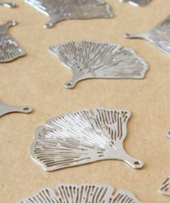 8 pc. Silver Plated Laser Cut Ginkgo Leaf Charms, 33mm by 30mm | MIS-043*