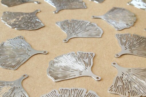 8 pc. Silver Plated Laser Cut Ginkgo Leaf Charms, 33mm by 30mm | MIS-043*