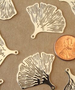 8 pc. Silver Plated Laser Cut Ginkgo Leaf Charms, 33mm by 30mm | MIS-043*