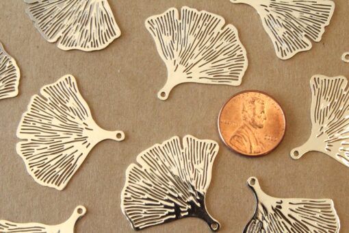 8 pc. Silver Plated Laser Cut Ginkgo Leaf Charms, 33mm by 30mm | MIS-043*