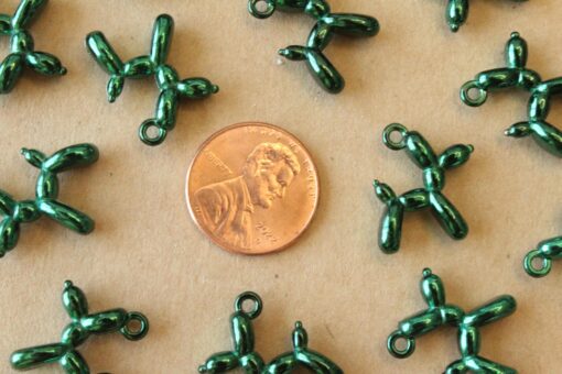 4 pc. Metallic Green Enameled Balloon Dog Charms, 18mm x 15mm | MIS-045*