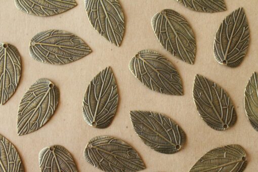 12 pc. Antique Bronze Veined Leaf Pendants, 38mm x 21mm | TMP-003