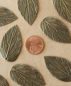 12 pc. Antique Bronze Veined Leaf Pendants, 38mm x 21mm | TMP-003