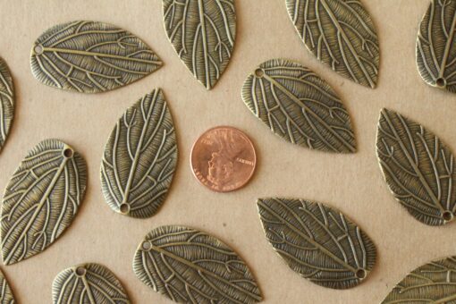 12 pc. Antique Bronze Veined Leaf Pendants, 38mm x 21mm | TMP-003