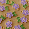 12 pc. Purple and Gold Enameled Flower and Leaf Charms, 24.5mm x 14.5mm | MIS-403
