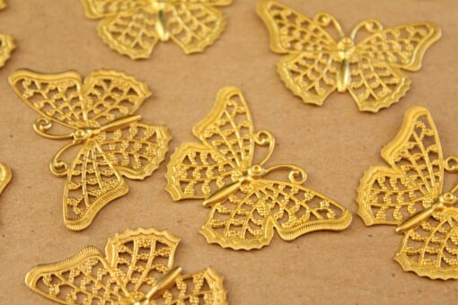 10 pc. Raw Brass Filigree Butterflies, 25mm by 41mm - made in USA | MIS-184