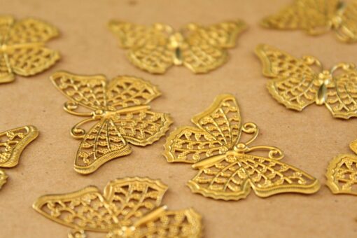 10 pc. Raw Brass Filigree Butterflies, 25mm by 41mm - made in USA | MIS-184
