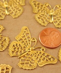 10 pc. Raw Brass Filigree Butterflies, 25mm by 41mm - made in USA | MIS-184