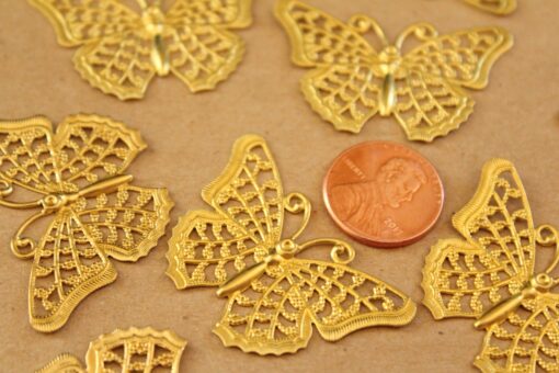 10 pc. Raw Brass Filigree Butterflies, 25mm by 41mm - made in USA | MIS-184